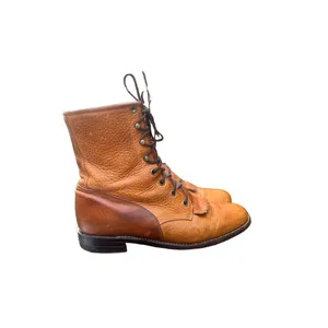 Vintage Justin Boots Brown Leather Kiltie Lace Up Roper Granny Boots 7 thumbnail 2