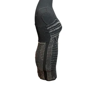 Windsor Black Rhinestone Mesh Bodycon Mini Dress Small P Art Deco Homecoming thumbnail 2