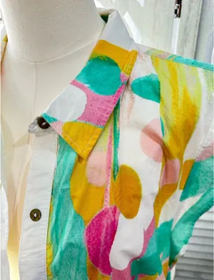 Maeve Sleeveless White Button-Front Dress with Multicolor Watercolor Print size Large thumbnail 5