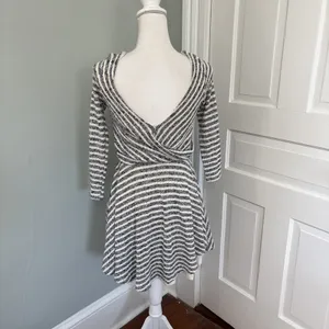 Free People Gray‎ Ivory Striped Faux Wrap V- Neck Maverick Dress Small thumbnail 3