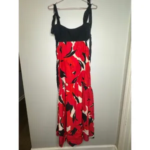 AMUR Black Red Slena Tie Back Floral Print Side Cut-Outs Square Neck Dress sz 8 thumbnail 2