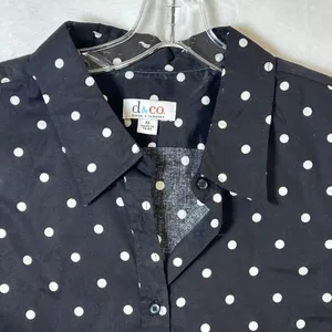 Denim & Company Womens XL Black White Polka Dot Sleeveless Button Down Shirt thumbnail 6