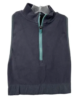 Fabletics Medium Crop Top Bra‎ Seamless Quarter Zip Gray Teal Racerback 1144 thumbnail 1