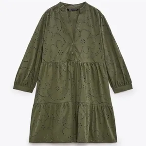Zara Embroidered Eyelet Tiered Mini Dress Sz Small Floral‎ Vacation Beach thumbnail 1
