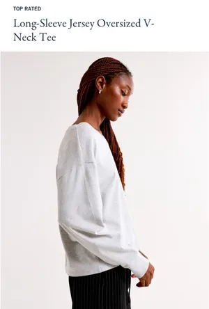 Abercrombie Long Sleeve Oversized Jersey V Neck Tee thumbnail 2