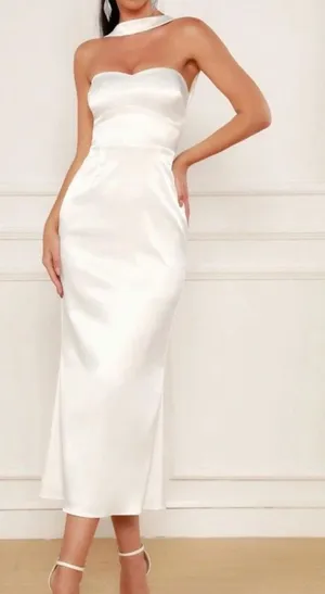 Long White Satin Dress thumbnail 1