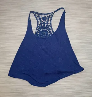 Blue Crochet Lace Back‎ Tank Top Womens Medium Boho Racerback Flowy Festival thumbnail 1