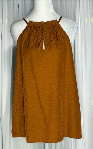 🆕Lost April Womens Halter Neck Jackquard Leopard Print Tank Top - Rust Size M thumbnail 1