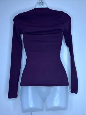 Zara Long Sleeve Boatneck Shirt Top Plum Size medium NWT minimalist classic thumbnail 3