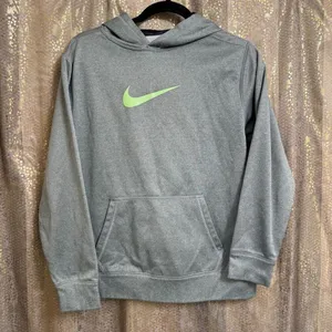 Women's Nike Gray Green Swoosh Therma-Fit Fleece Lined Sweater Hoodie XL thumbnail 1