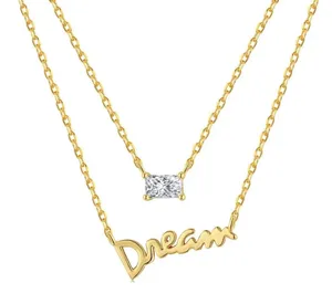 14k gold plated over silver double chain and pendants necklace dream minimalist 925 Sterling silver thumbnail 5