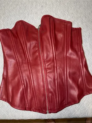 Red Faux Leather Zip-Front Corset Top thumbnail 1