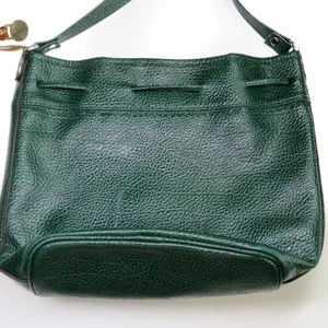 1980s Vintage Dooney & Bourke Forrest Green Leather Drawstring Crossbody Bag thumbnail 3