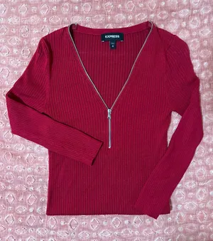 EXPRESS Red Zip Sweater  thumbnail 1