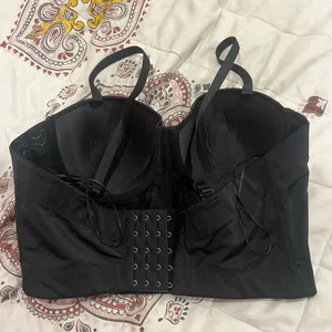 Rhinestone Black Beaded corset Bustier Top Size L thumbnail 2