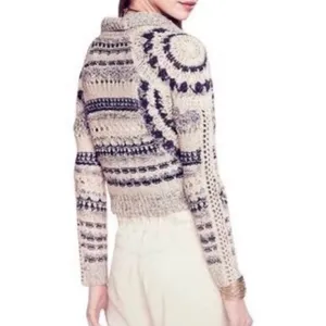 FREE PEOPLE Crochet Knit Moto Sweater Jacket; retails $259; size large thumbnail 2