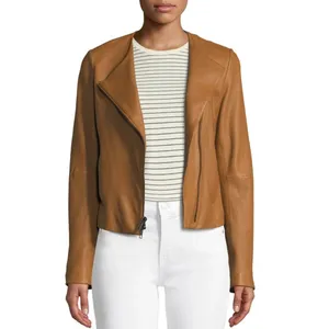 Vince Lamb Leather Moto Jacket Womens Size XS Walnut Camel Old Money Luxury Fall thumbnail 13