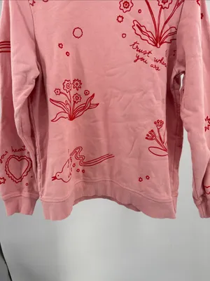 ban.do Pastel Pink Sweatshirt red floral hearts trust where you are M casual thumbnail 7