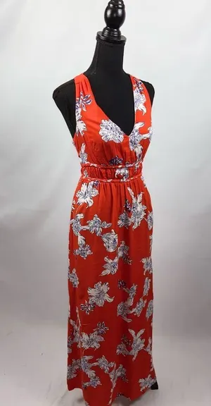 Maxi Dress Red Japna Medium Racerback Red+ White Flowers thumbnail 3
