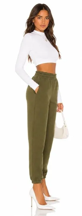 NEW Naked Wardrobe Olive Green French Terry Joggers High Waist Sweatpants SMALL thumbnail 1