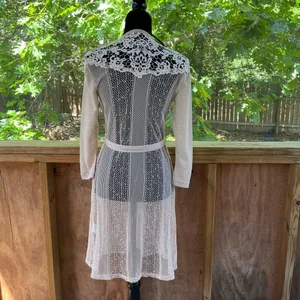 Ryu Women's Open Knit Longline Lace Trim Cardigan Color Blush Size S. NEW thumbnail 3