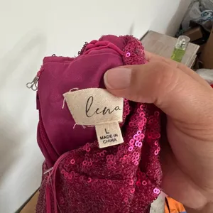 Lena Hot Pink Sequin Mini Dress with Lace up Back - Size Large thumbnail 11