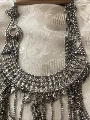 Wild Flower Silver Tone Long Statement Bib Necklace Fringe Festival Boho New NWT thumbnail 3