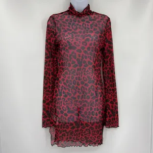 Y2K Red Leopard Mesh Dress Sz M Indie Sleaze Grunge Clubwear Shein Mock Neck thumbnail 3