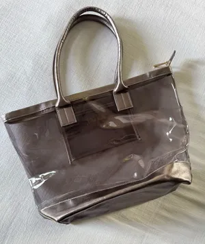 Neiman Marcus Clear PVC Metallic Bronze Trim Tote Bag thumbnail 1