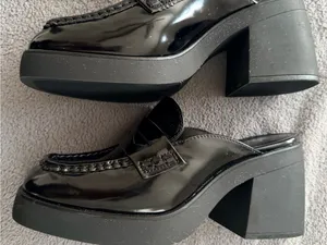 wild fable Black Patent Leather Chunky Block Heel Mules Size 8 thumbnail 4