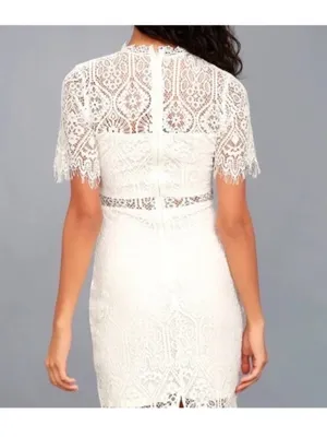 LuLus Remarkable White Sheer Lace Short Sleeve Mini Dress size small thumbnail 2