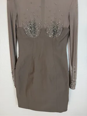 House Of CB Matrush Taupe Crystal Embellished Mini Dress size Small $299 thumbnail 9