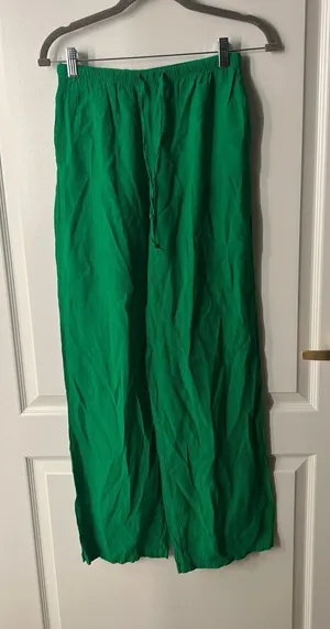 Zara wide leg green cotton pants size XS thumbnail 1
