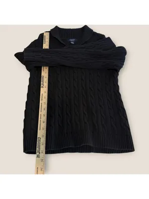 Chaps Women’s Large Black Cable Knit Shawl Collar Sweater Preppy thumbnail 5
