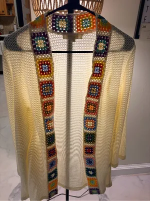 Rebellion Cream Sheer Cover-Up with Multicolor Crochet Collar thumbnail 1