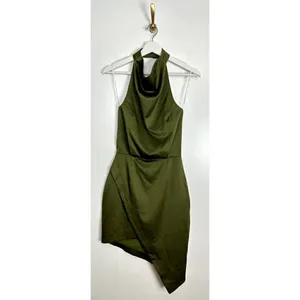 ELLIATT Camo Asymmetric Satin Cocktail Dress in Khaki Size X-Small thumbnail 5