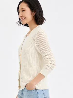 Charter Club Soft Cream Pointelle Boyfriend Cardigan 100% Cashmere Sweater SZ XL thumbnail 2