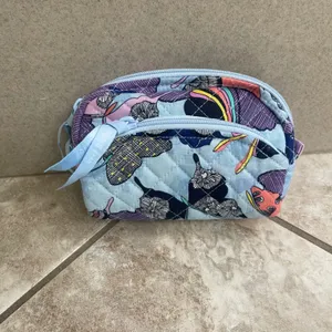 Vera Bradley Monarch Garden Quilted Double Zip Cosmetic Bag Butterfly Blue thumbnail 2
