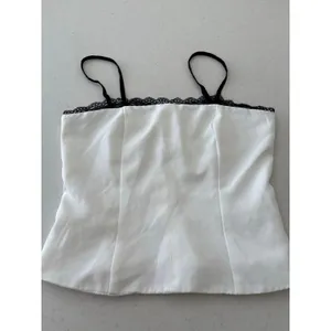 White Satin Lace Trim Cami Top Women’s Adjustable Straps Y2K Minimalist thumbnail 6