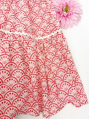 Mon Coco Lucy Convertible Smocked Tiered Maxi Midi Dress Red Vines Block Print thumbnail 9