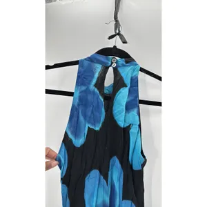Vintage 90s Tessuto big blue tropical teal Floral Dress size S summer maxi thumbnail 4