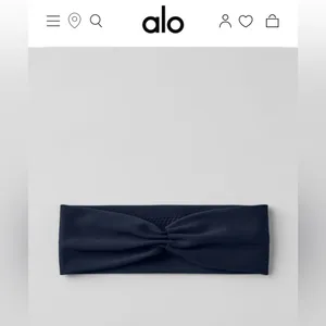 ALO Yoga NWT Airlift Headband Navy Blue Grips and scrunched back White Alo Logo thumbnail 12