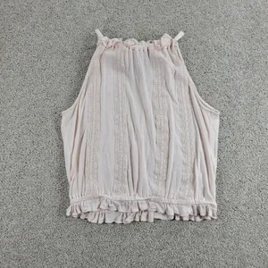 Chelsea & Violet Top Womens M Pink Collar Tie Ruffle Lace Trim Sleeveless Tank thumbnail 2