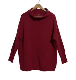 Free People Ottoman Slouchy Tunic Sweater Red Mock Neck‎ Ribbed Knit Small thumbnail 1