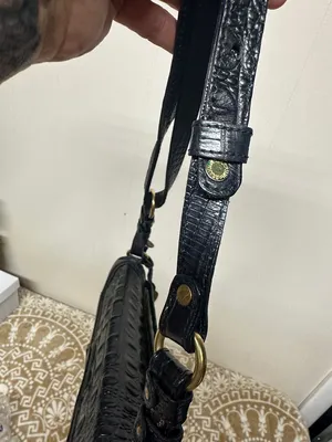 Brahmin Black Croc-Embossed Shoulder Bag with Gold Hardware thumbnail 16