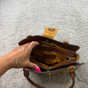 Patricia Nash Vintage Map Print Leather Satchel Handbag Brown Travel Tote thumbnail 3