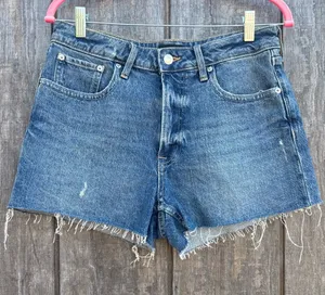 Free Assembly High-Rise Frayed Denim Jean Shorts - Blue Size 8 thumbnail 1