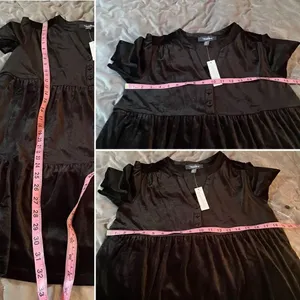 Modcloth Levels Of Levity Tiered Velvet Babydoll Dress Shift Black S NWT thumbnail 9