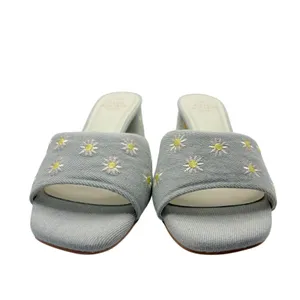 Oasis‎ Society Altar'd State Olive Denim Daisy Embroidered Mules Sandals New 7.5 thumbnail 7