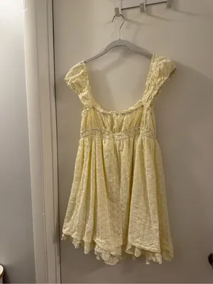 Altar'd State Pale Yellow Eyelet Ruffle Mini Dress thumbnail 6